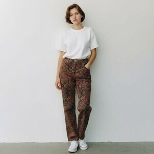 Vintage 90s Bill Blass Boho Floral Paisley High Rise Straight Leg Jeans 28x31